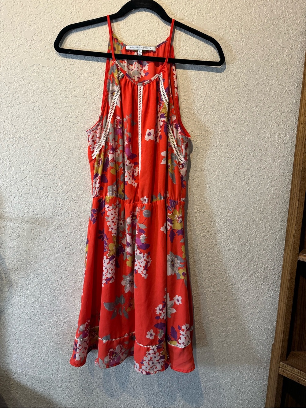 Collective Concepts Coral Red Floral Halter Mini Dress